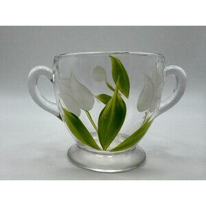 Vintage Bartlett Collins Sugar Bowl White Tulips Flowers Gay Fad 50s Vintage